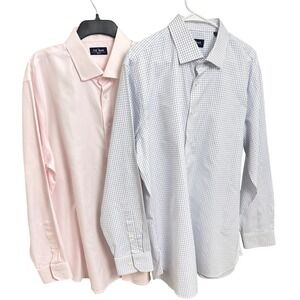 Lot of 2 The Tie Bar Mens Trim Fit Dress Shirts  17.5 34/35 Cotton